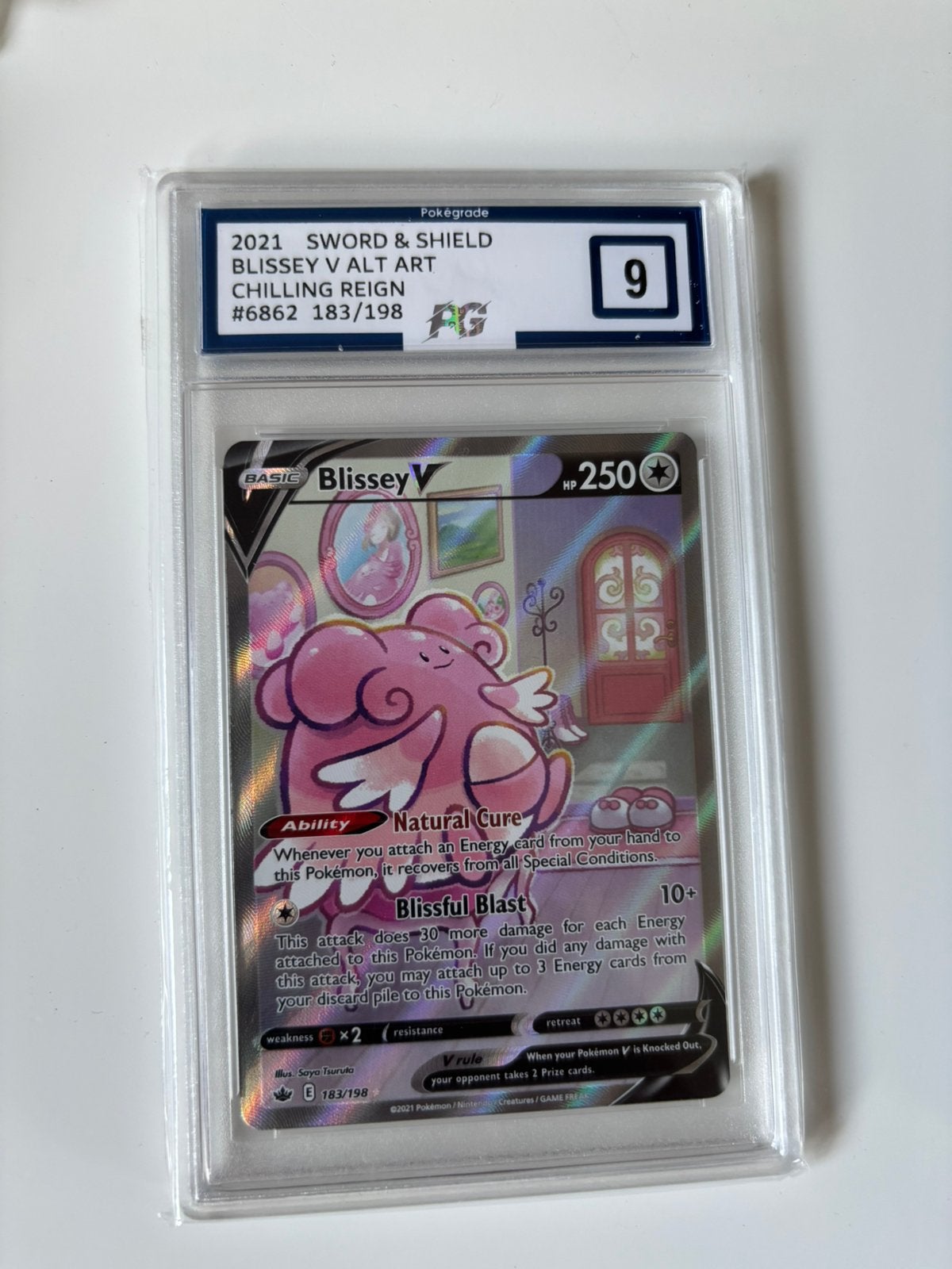 Pokemon blissey v alt art chilling reign mint 9 pg 183/198, Ophalen of Verzenden, Zo goed als nieuw