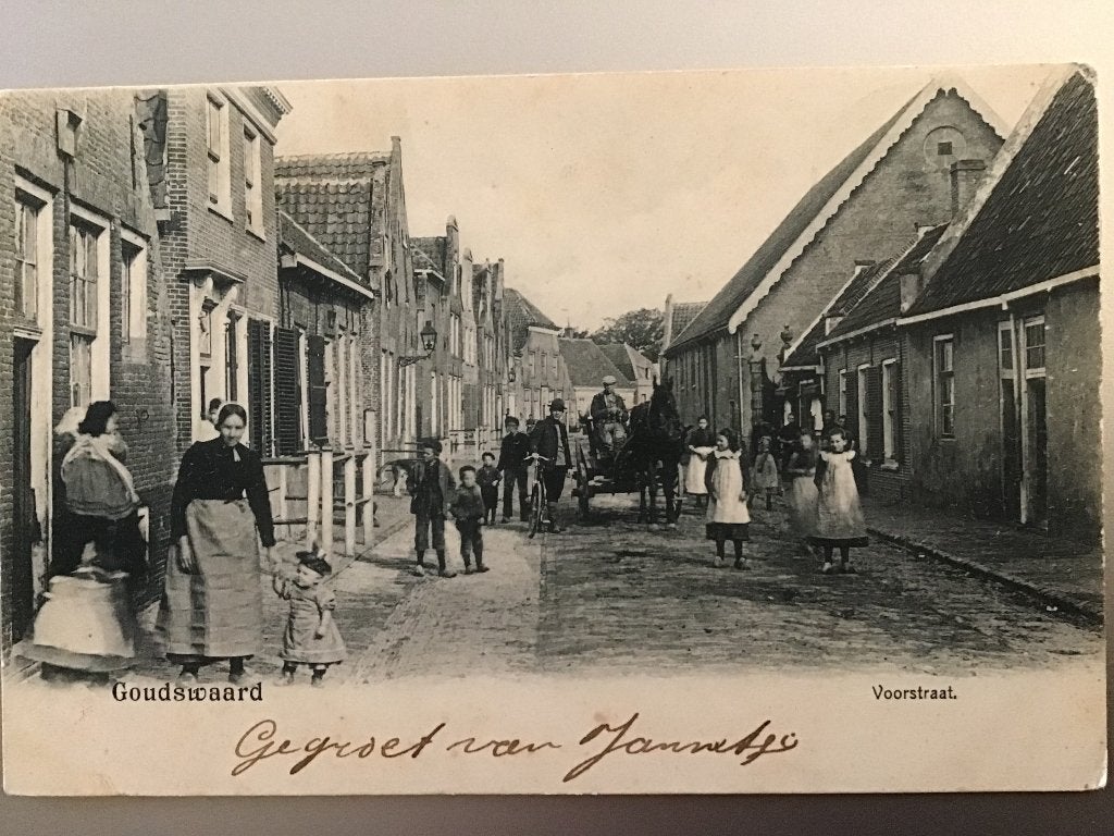 Oude Ansichtkaart Goudswaard Voorstraat Gelopen 1903, Verzamelen, Ophalen of Verzenden, Voor 1920, Gelopen, Zuid-Holland