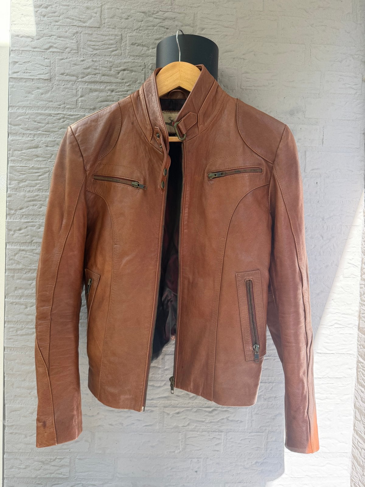 Europiel leren jasje, bruin, maat 36/38, Kleding | Dames, Ophalen of Verzenden, Zo goed als nieuw, Maat 36 (S), Bruin