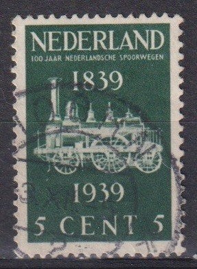 Nederland 1939 nr. 325 Spoorwegen 100 jr. Trein GEST2, Verzenden, Gestempeld, Treinen