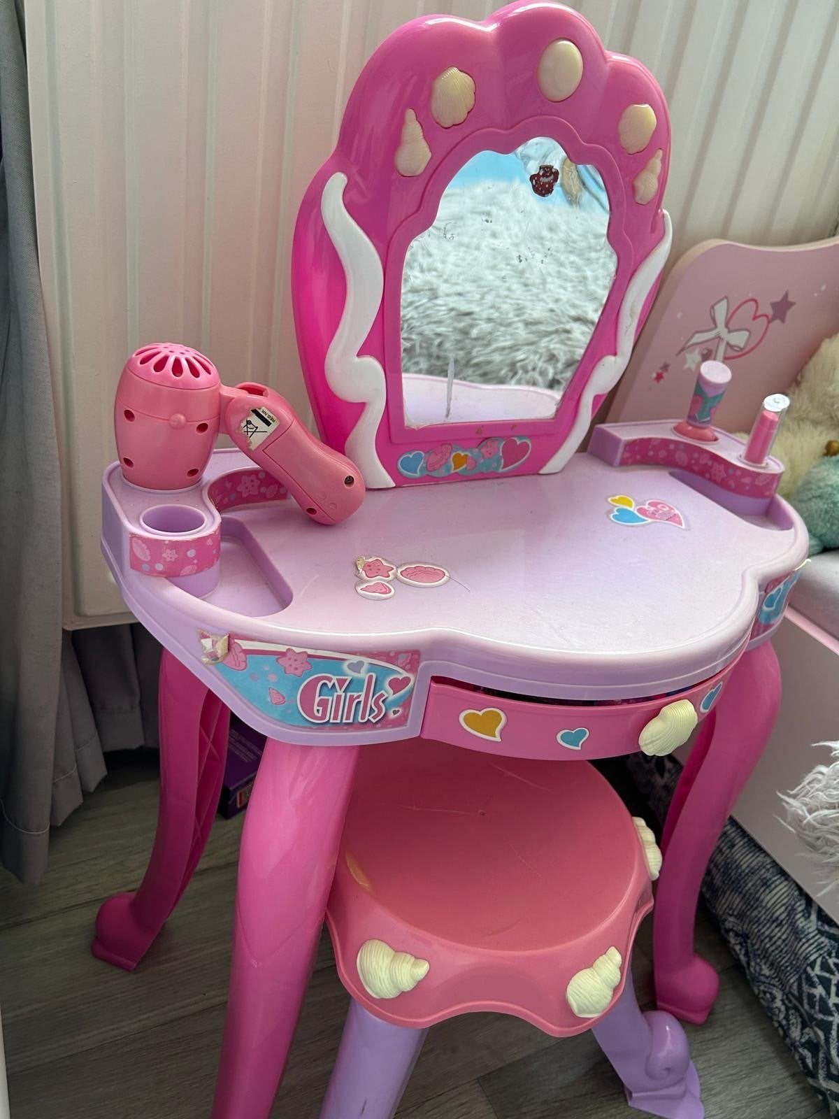 Roze kaptafel met krukje en accessoires voor meisjes, Ophalen, Gebruikt, Meisje