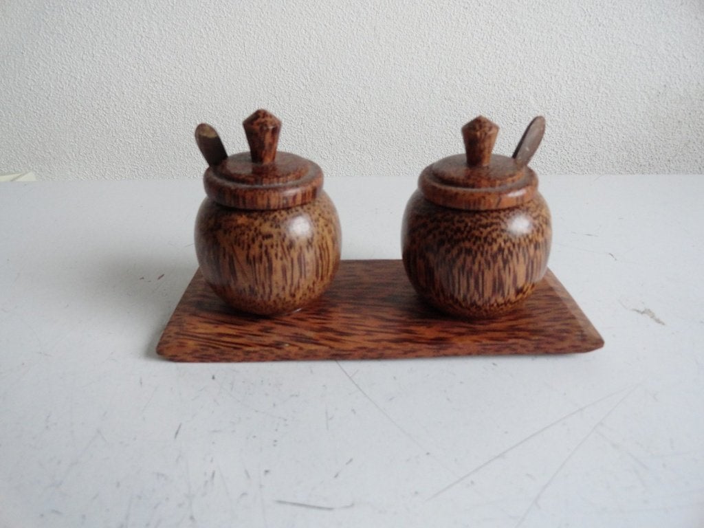 Peper en zout stelletje van kokosnoot hout, Antiek en Kunst, Ophalen of Verzenden