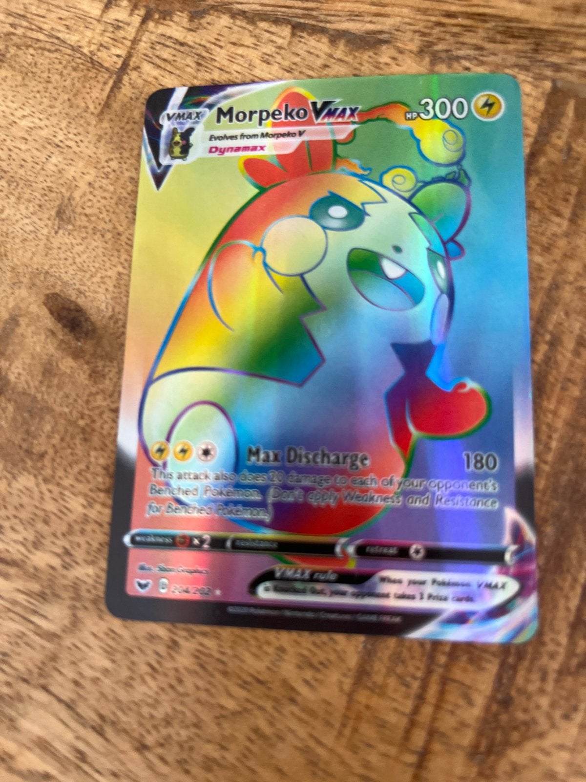 Morpeko VMAX Rainbow Rare Pokémon Kaart, Ophalen of Verzenden, Zo goed als nieuw, Losse kaart, Foil