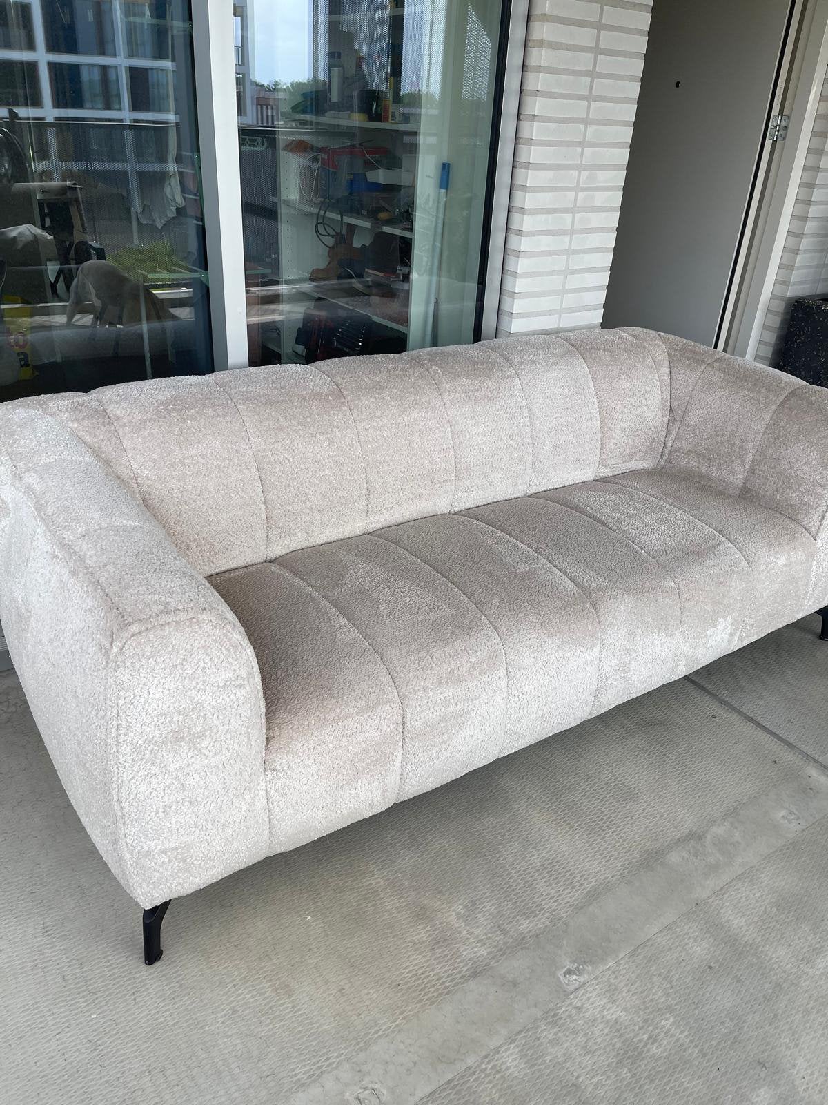 3 zits bank beige, pluche stof., Huis en Inrichting, Banken | Bankstellen, Ophalen, Driepersoons, 75 tot 100 cm, Zo goed als nieuw