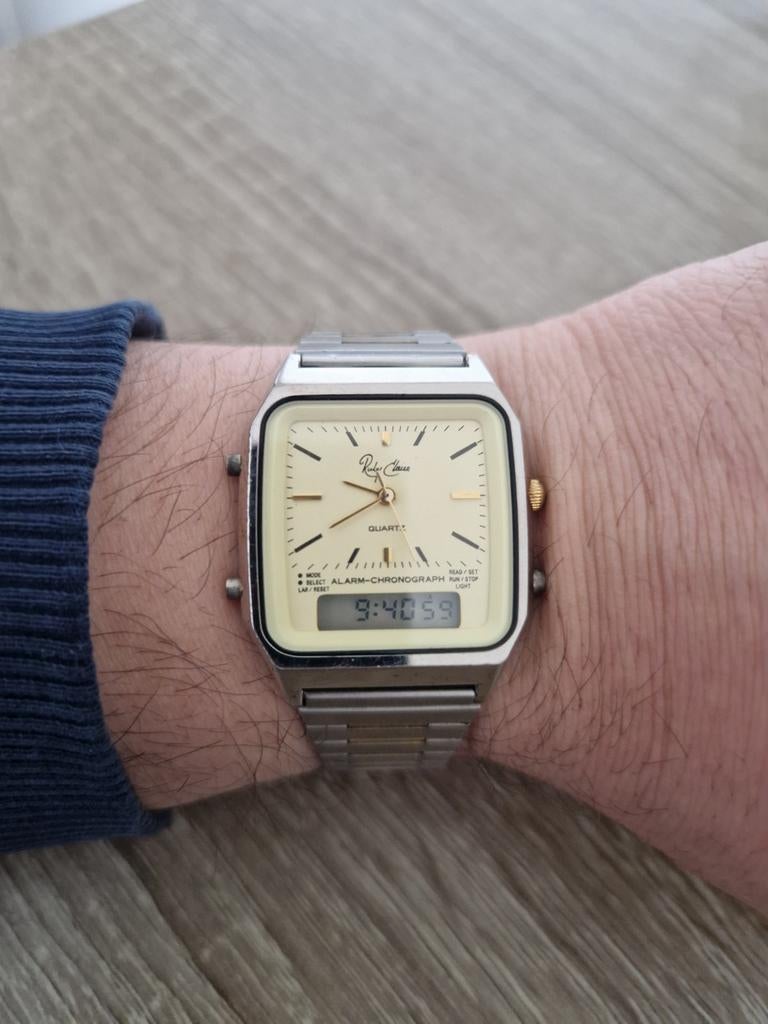 Vintage Ruby Claus Ana-Digi Horloge - Retro Look goud Zilver, Ophalen of Verzenden, Staal, Overige merken, 1960 of later