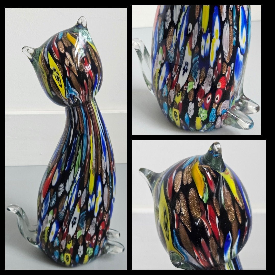 Handgeblazen Murano stijl kat, 25 cm. Prachtige kleuren, Antiek en Kunst, Kunst | Designobjecten, Glas, Meerkleurig, Ophalen of Verzenden