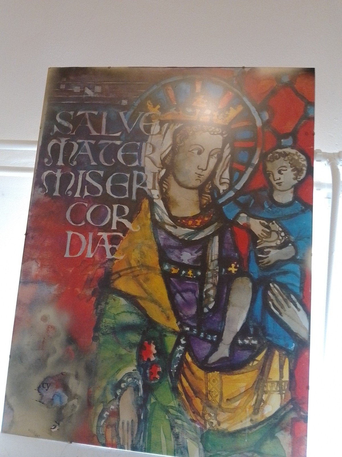 Madonna met kind uit klooster achter glas gezet kunstwerk, Ophalen, Schilderij, Minder dan 50 cm