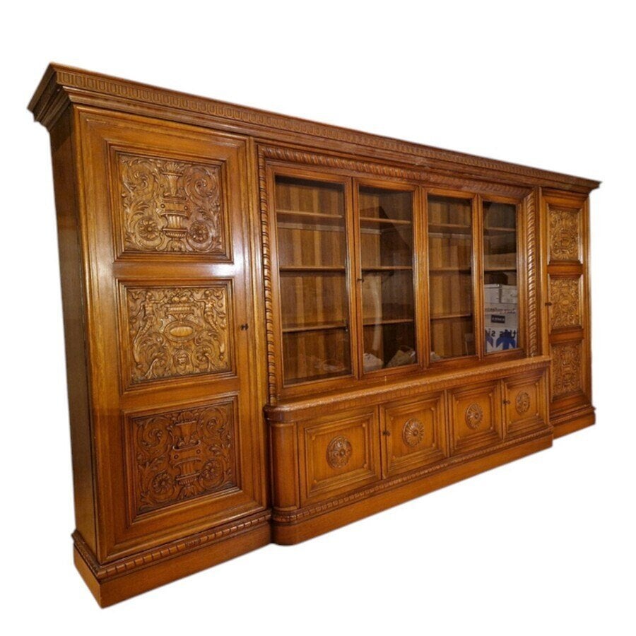 Grote notenhouten bibliotheekkast, midden 20e eeuw, Ophalen of Verzenden