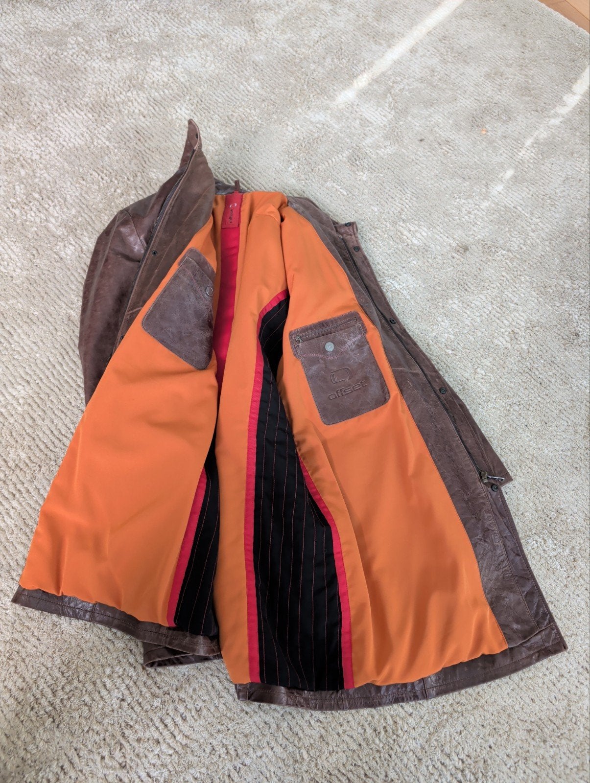 Leren jas bruin met oranje voering - Offset - Maat XXL, Ophalen of Verzenden, Gedragen, Bruin, Offset