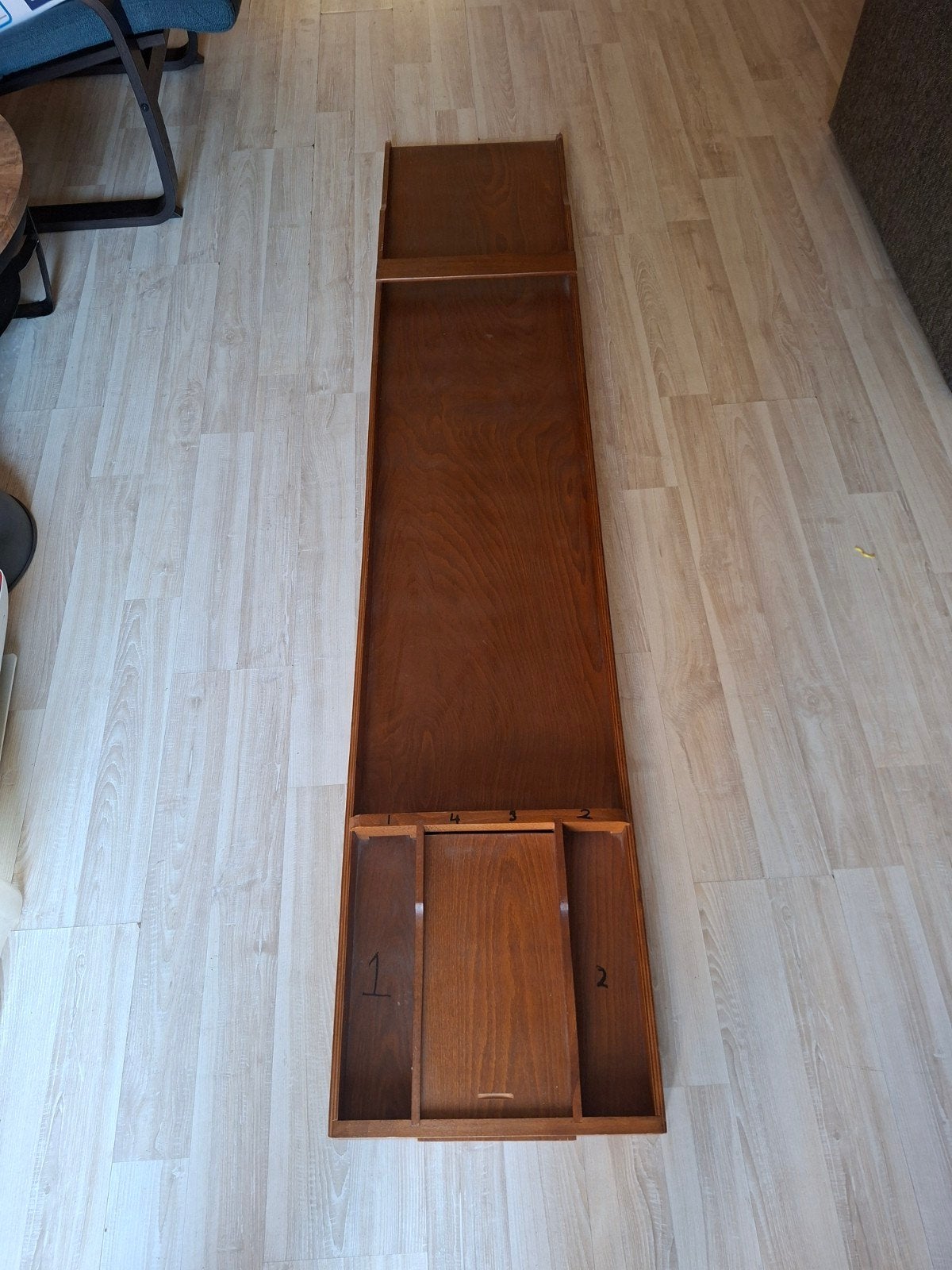 Vintage houten sjoelbak met sjoelschijven, Vijf spelers of meer, Ophalen, Gebruikt