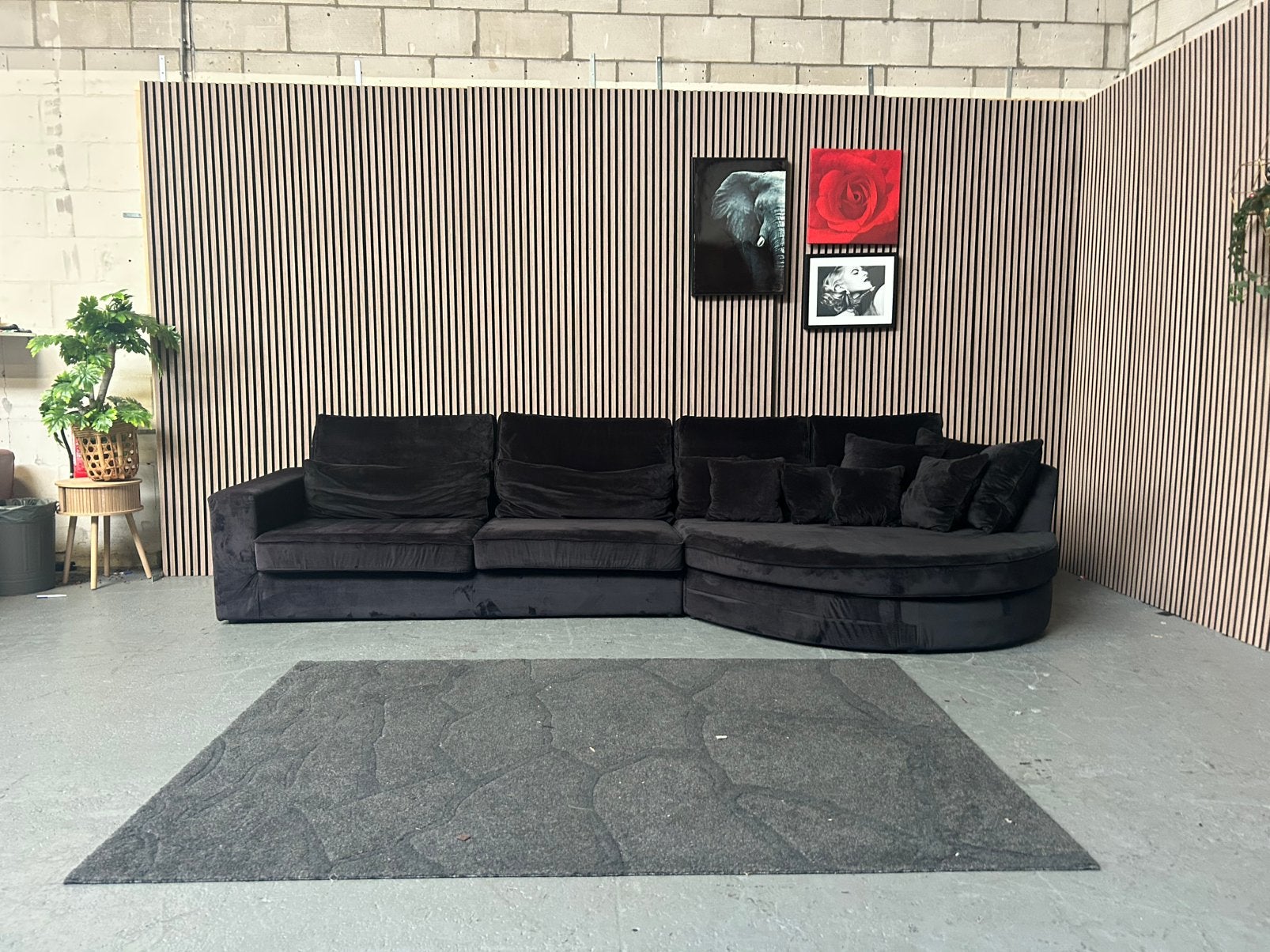 GRATIS LEVERING Loungebank Velvet Zwart 385X180 GEREINIGD