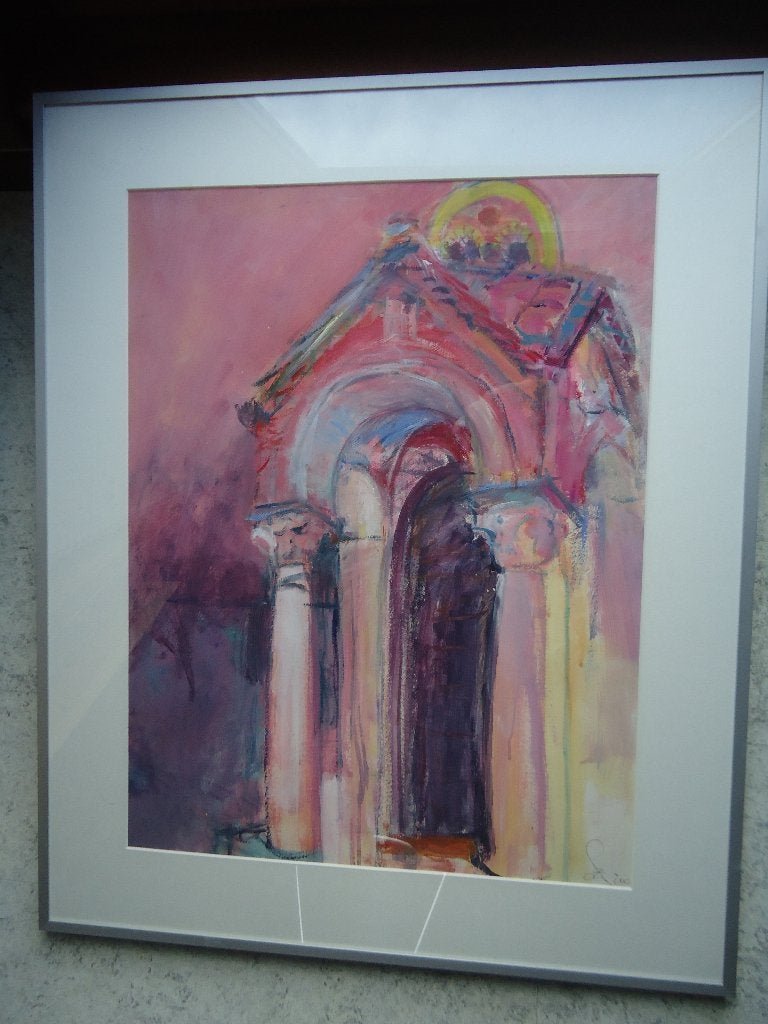 Byzantijnse poort Acryi op papier 65x50 cm. in lijst, Antiek en Kunst, Kunst | Schilderijen | Klassiek, Acrylverf, Overige stijlen