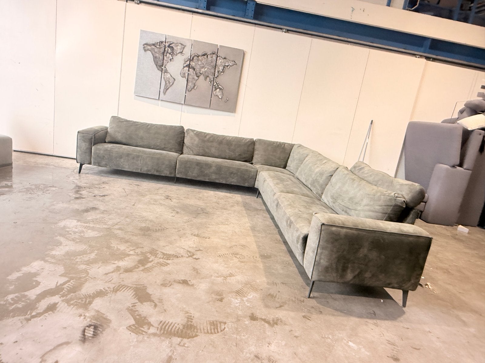 💚✨ GROTE LUXE GROENE VELVET HOEKBANK MET ELEKTRISCHE LOUNGE, 100 tot 125 cm, Hoekbank, 300 cm of meer, Ophalen of Verzenden