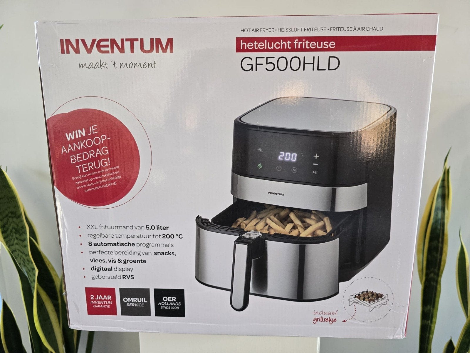 Inventum GF500HLD Heteluchtfriteuse - 5.0L XXL, Witgoed en Apparatuur, Frituurpannen, 4 liter of meer, Ophalen, Nieuw, Uitneembare binnenpan