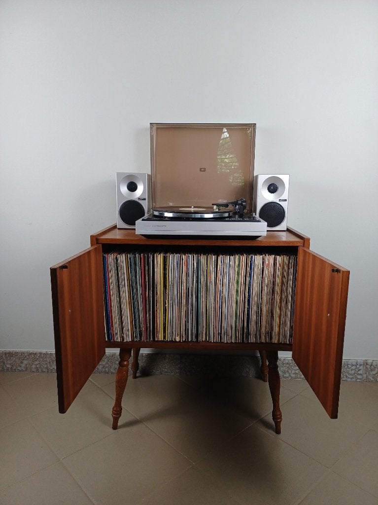 Audiomeubel platenkast platenspelerkast retro vintage hout, Ophalen, Gebruikt