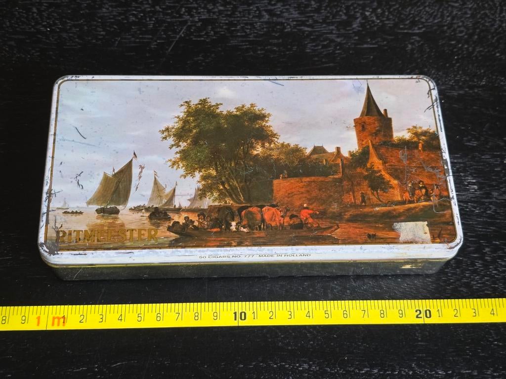 Vintage Ritmeester sigarenblik met Hollands tafereel, Verzamelen, Blikken, Gebruikt, Overige, Overige merken, Ophalen of Verzenden