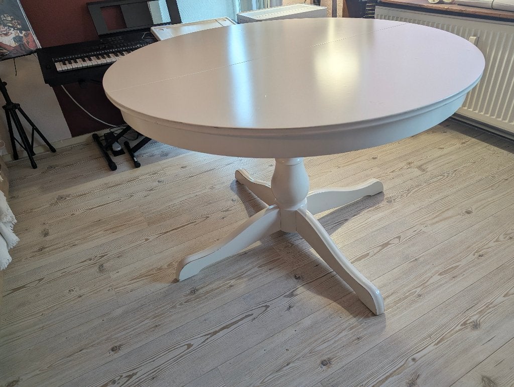 Uitschuifbare ronde eettafel, Huis en Inrichting, Tafels | Eettafels, Ophalen, Gebruikt, Modern, Scandinavisch, Rond