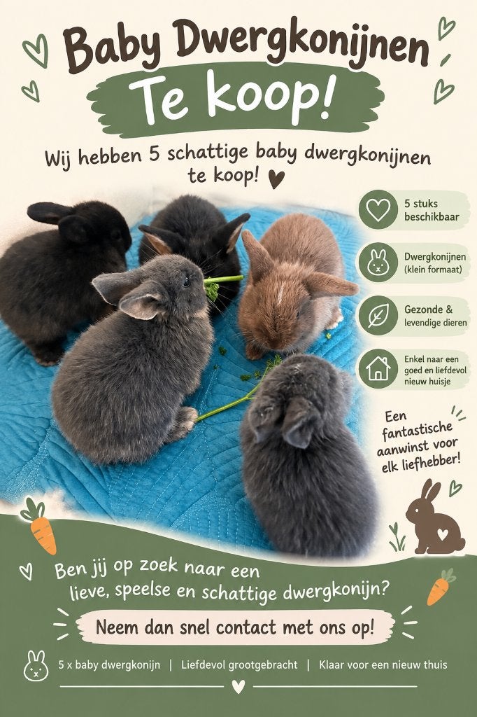 Baby Konijntjes, Dieren en Toebehoren, Meerdere dieren, Dwerg, Hangoor, 0 tot 2 jaar