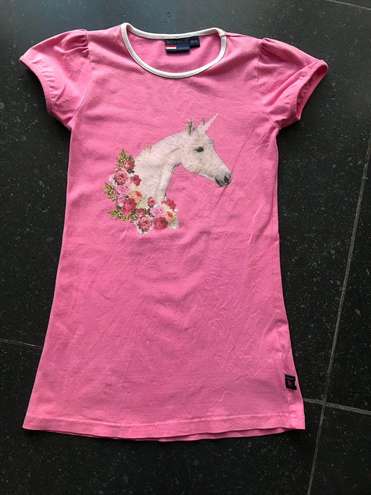 Meisjes jurk / jurkje roze met unicorn De Kunstboer mt 86/92, Ophalen of Verzenden, Gebruikt, Meisje, Jurkje of Rokje