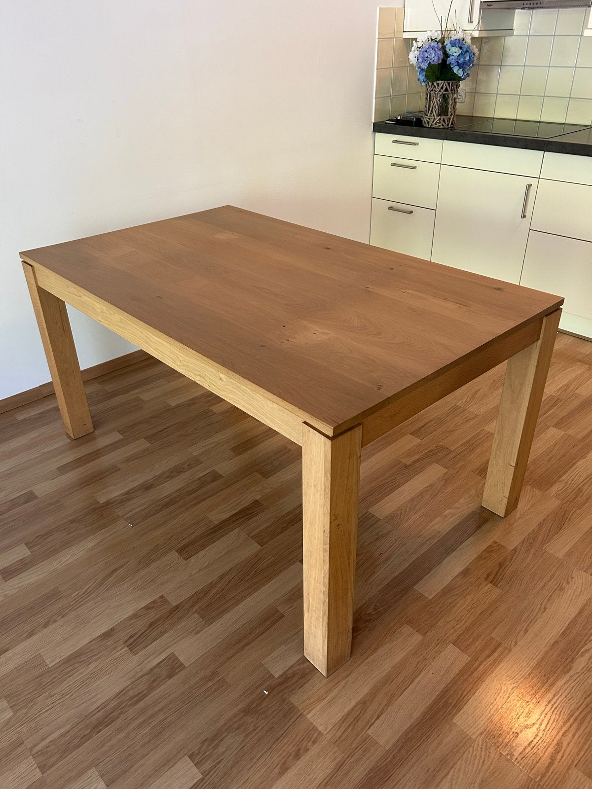 Eiken eettafel 157x95x79 cm, eventueel met gratis stoelen, Ophalen, Gebruikt, Eikenhout, 50 tot 100 cm