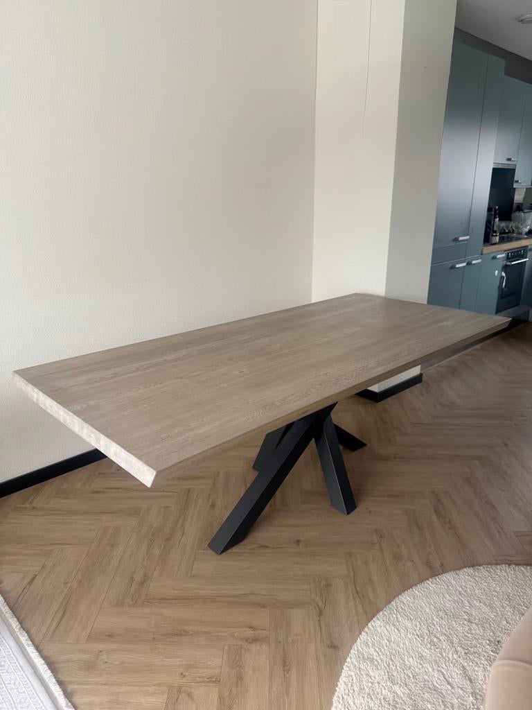 Massief Eikenhouten Tafel  218x100cm, Huis en Inrichting, Ophalen of Verzenden, Zo goed als nieuw, 75 m² of meer, Laminaat