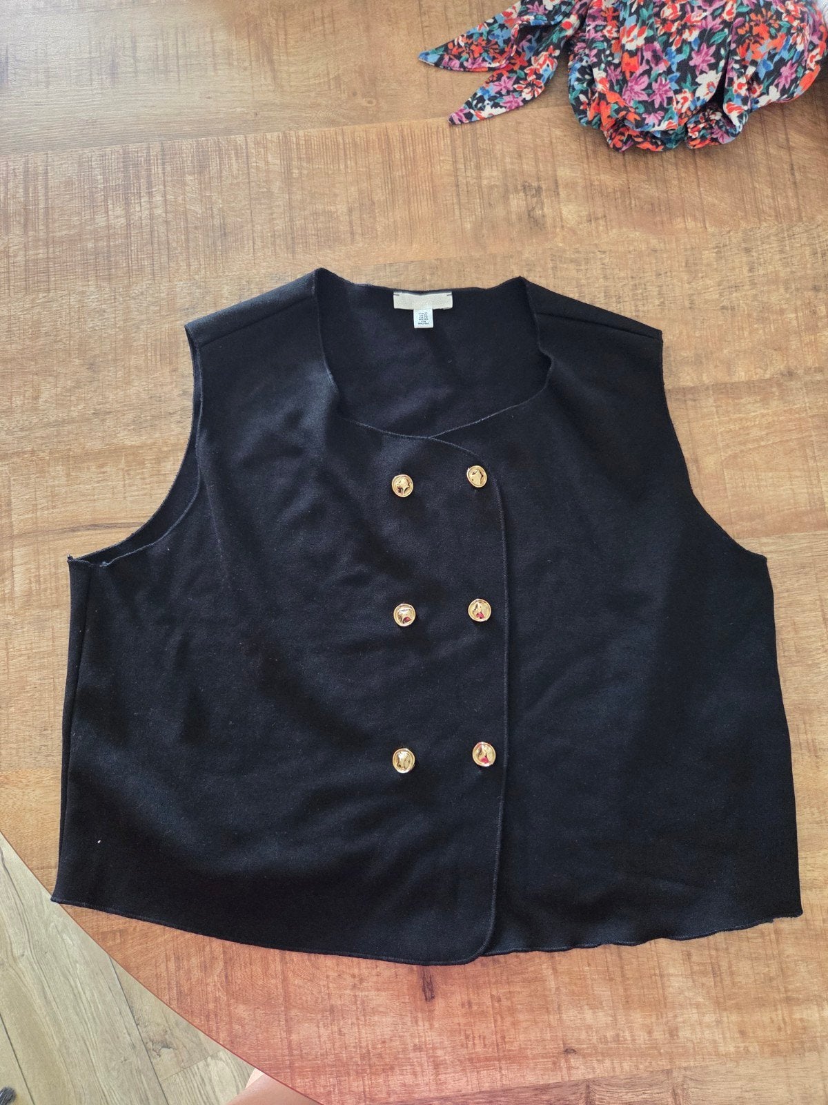 Zwart H&M mouwloos vestje met gouden knopen, H&M, Zwart, Maat 46/48 (XL) of groter, Ophalen of Verzenden