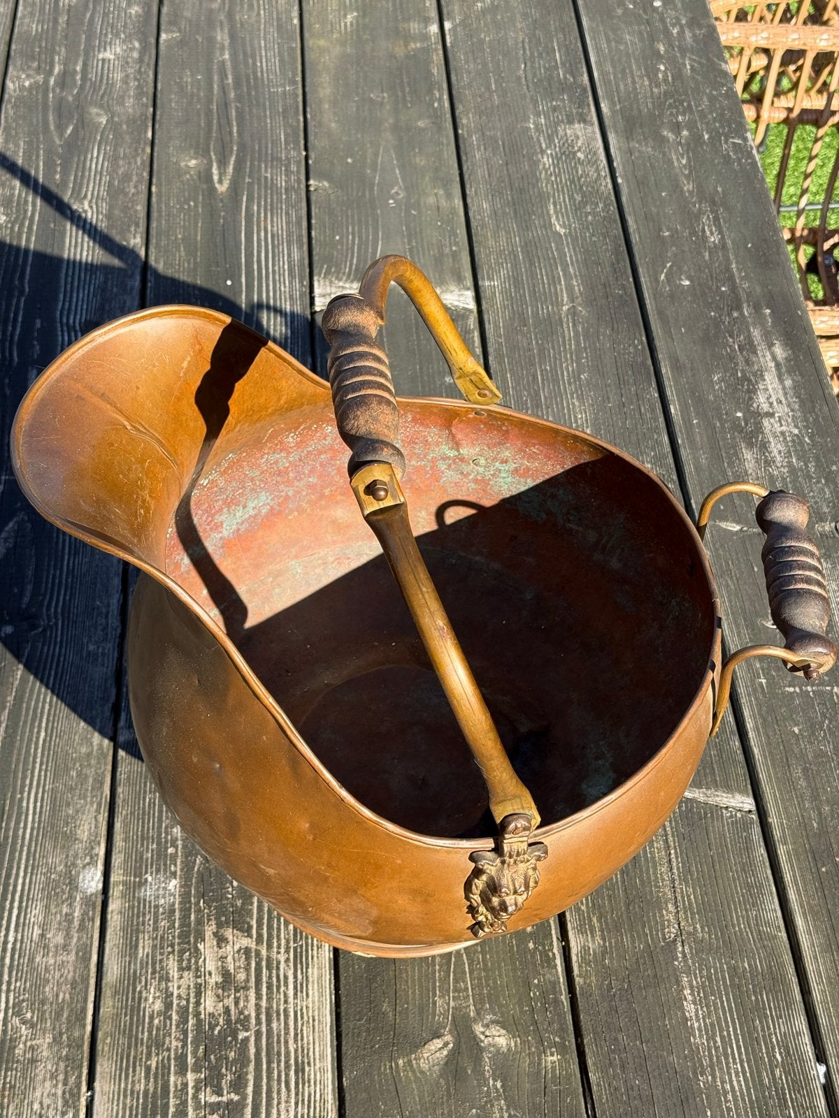Antieke Koperen Kolenkit met Houten Handvat, Ophalen of Verzenden, Koper
