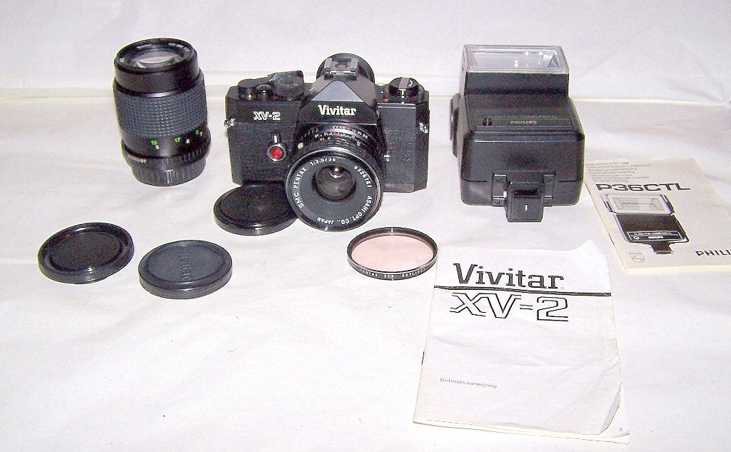 Prachtige set: Vivitar XV-2 met flitser. Izgs., Ophalen of Verzenden, Zo goed als nieuw, Spiegelreflex, Overige Merken