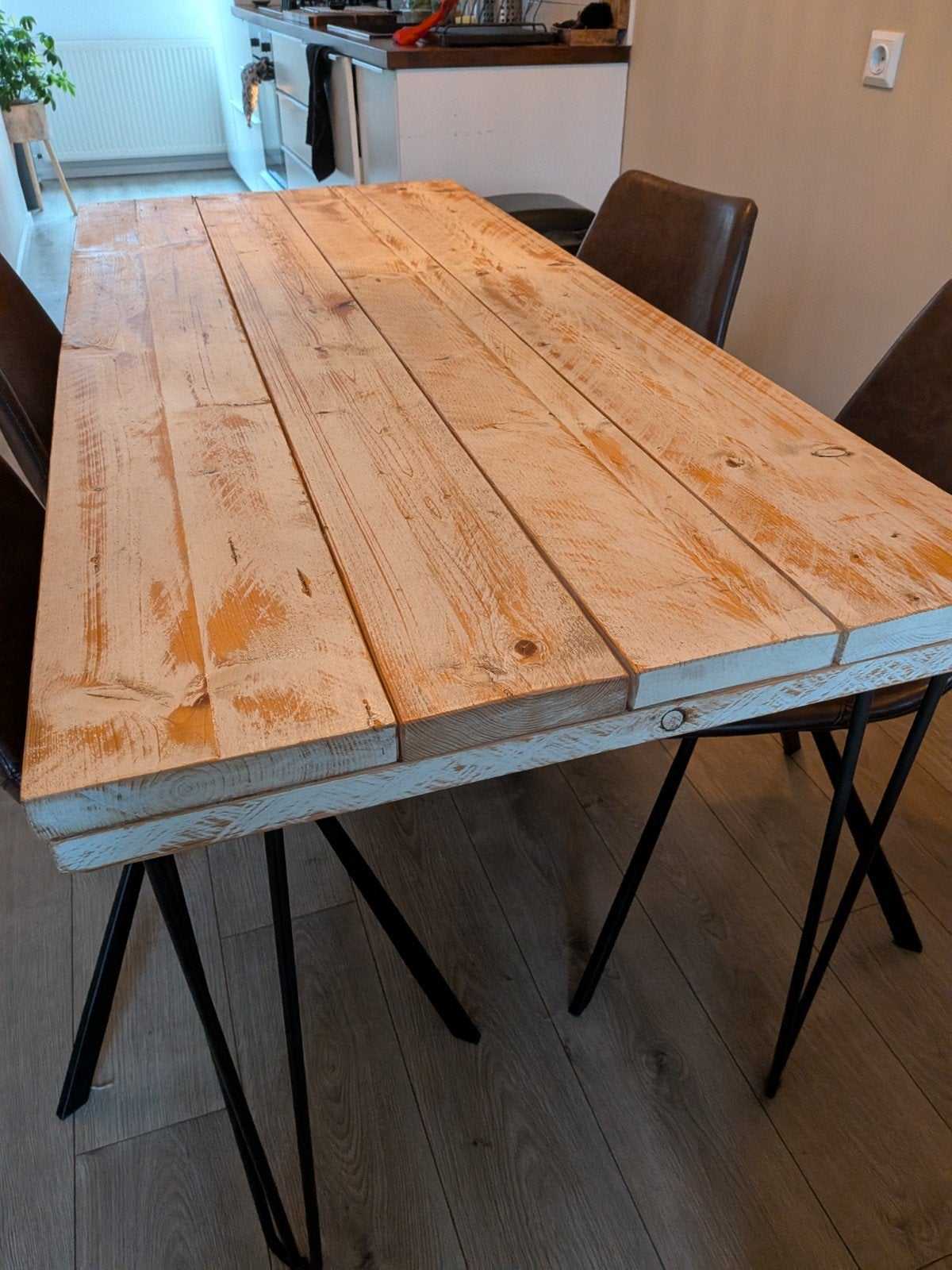 Eettafel 150x70 cm met metalen poten, uit elkaar gehaald, Gebruikt, 50 tot 100 cm, 150 tot 200 cm, Rechthoekig