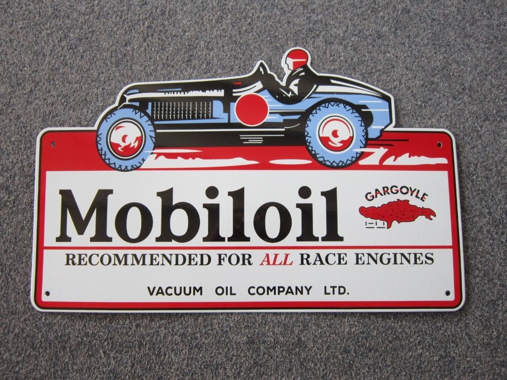 MOBILOIL EMAILLE RECLAMEBORD, Ophalen, Zo goed als nieuw, Reclamebord