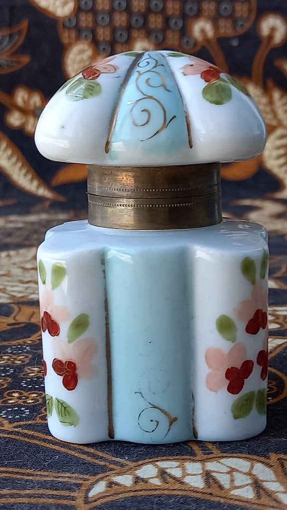 Mooie antieke inktpot uit Frankrijk van porselein en koper., Ophalen of Verzenden