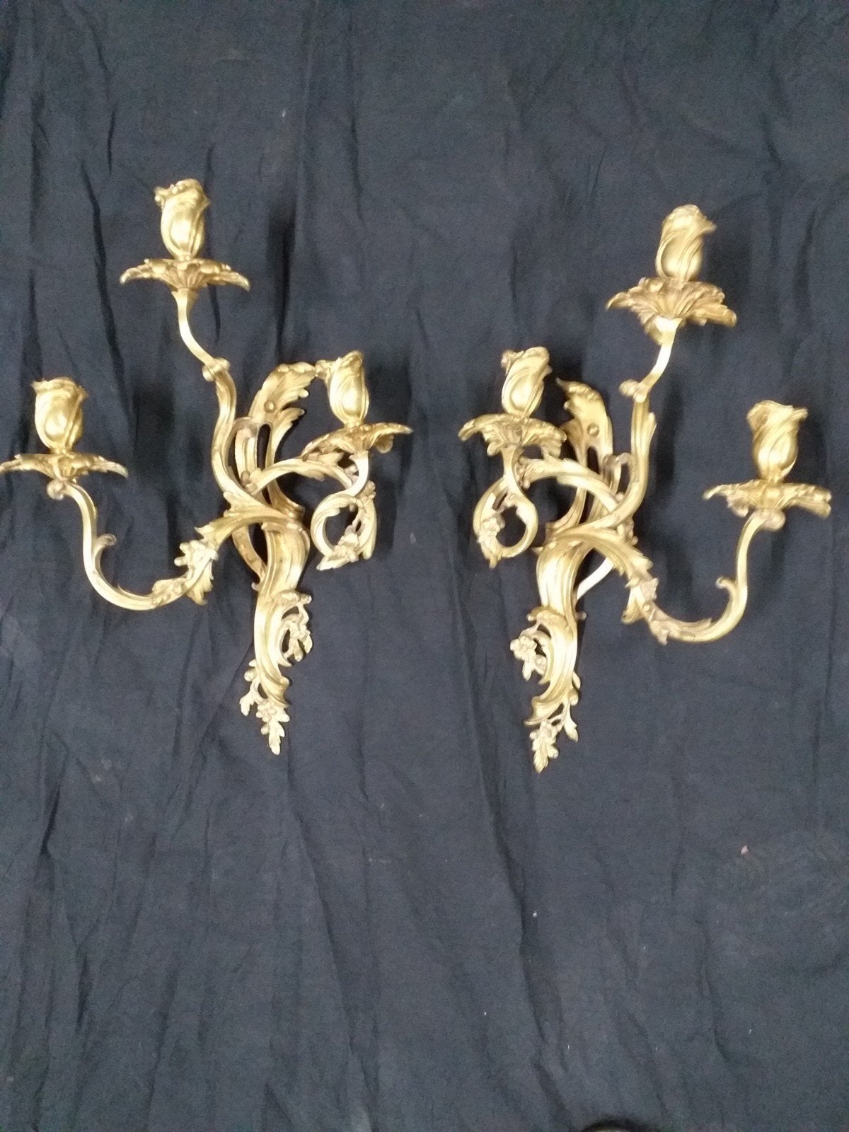 2 massief  bronzen wand  kandelaars vuur verguld, Ophalen of Verzenden