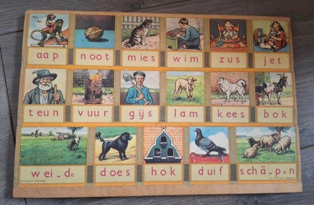 Vintage Hoogeveens Leesplankje - Aap Noot Mies, Ophalen of Verzenden