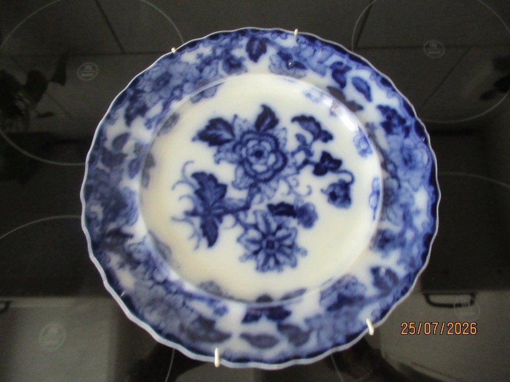 ANTIEK BLAUW BORD- FLORAL0DIAMOND POTTERY CO-DP & CO-ca 1925, Ophalen of Verzenden