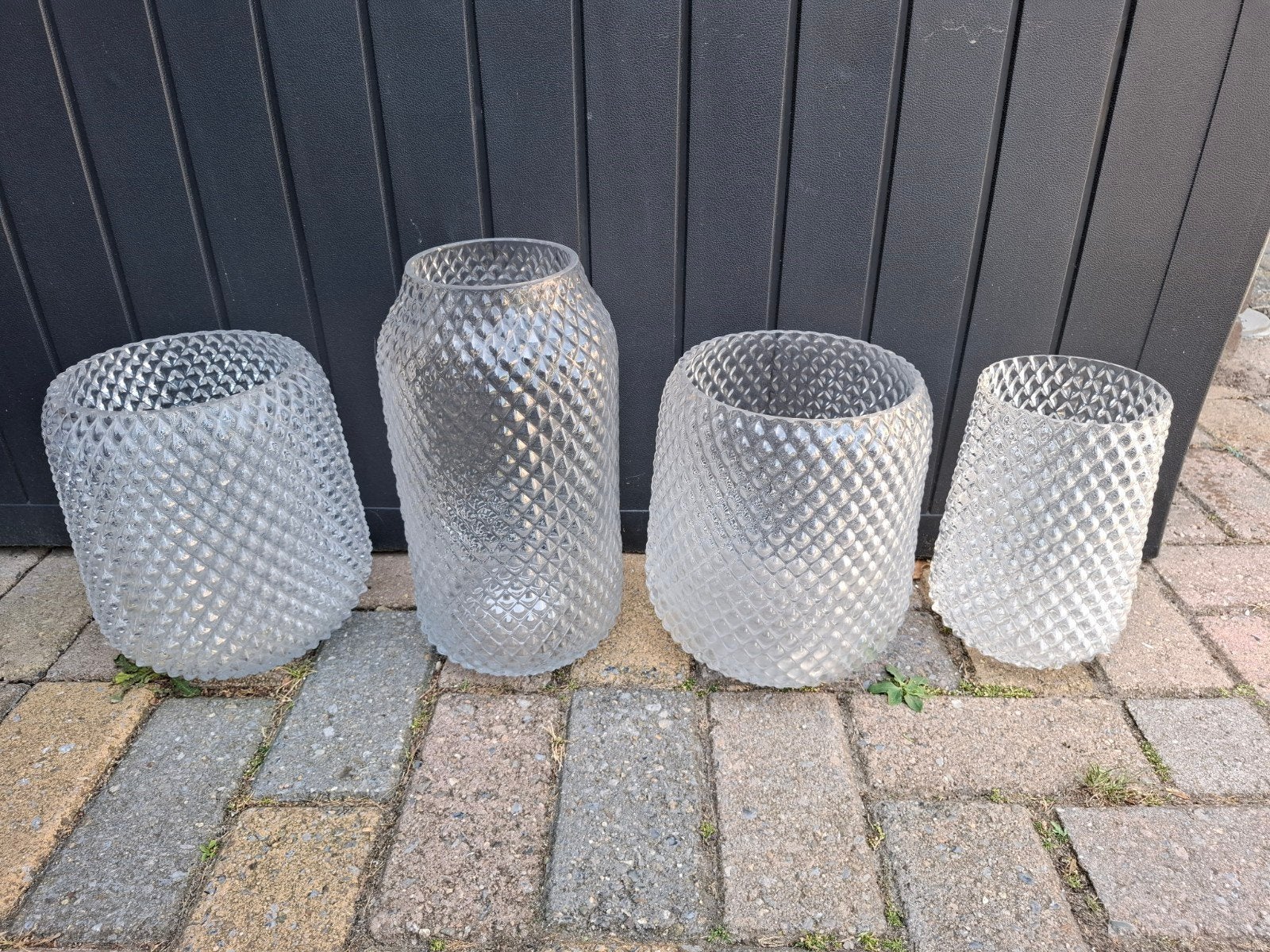 Glazen reliëf vazen Hema, Ophalen, Zo goed als nieuw, Transparant, Glas
