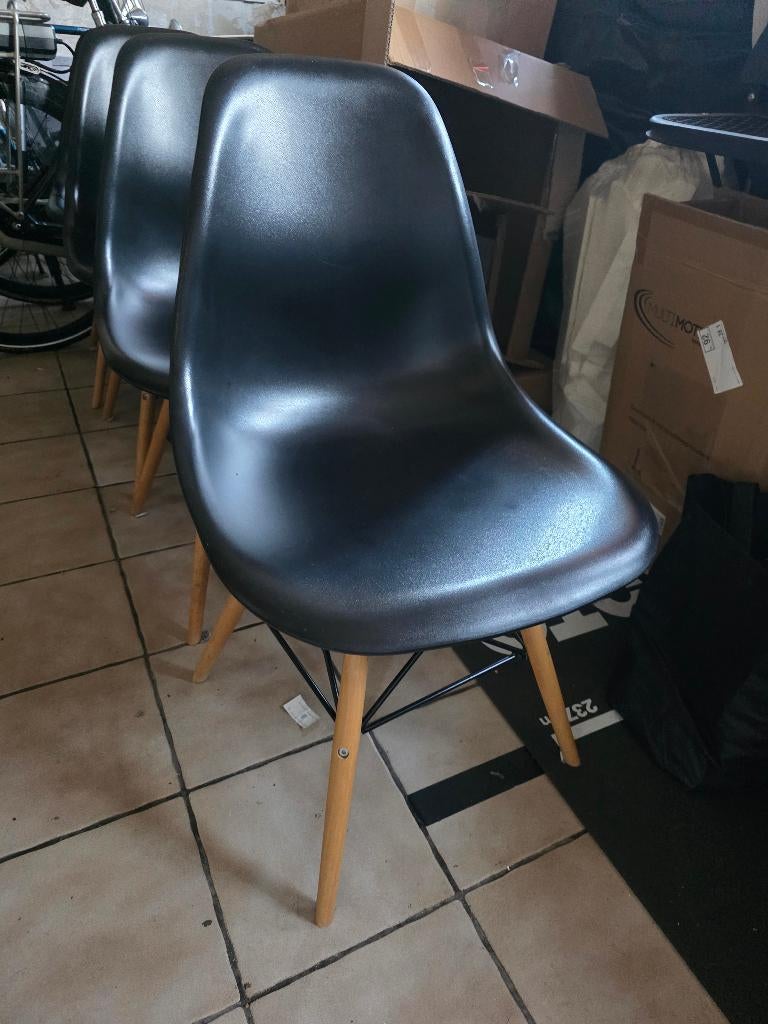 4 zwarte stoelen, Huis en Inrichting, Stoelen, Ophalen, Kunststof, Gebruikt, Zwart