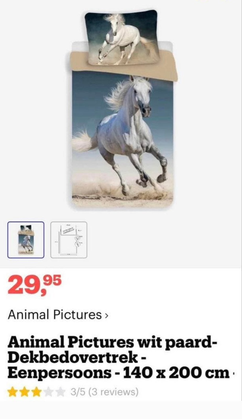 Animal Pictures dekbedovertrek wit paard 140x200, Eenpersoons, Wit, Dekbedovertrek, Ophalen of Verzenden