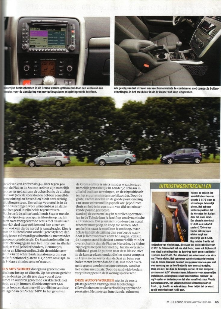 Autovisie triotest Fiat Croma,Mercedes B 170,Seat Toledo, Ophalen of Verzenden, Gelezen, Mercedes