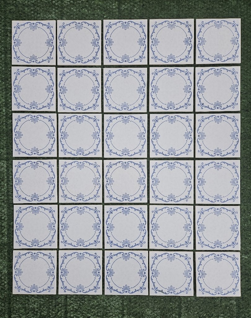 Oude vintage Mosa tegels met blauw motief - 15 x 15 cm, Gebruikt, Minder dan 20 cm, Minder dan 5 m², Wandtegels