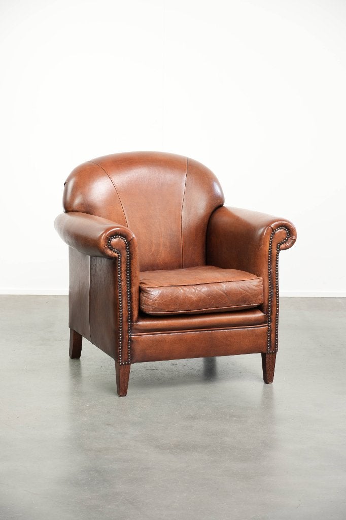 Vintage schapenleren armchair met een comfortabele zit, Ophalen, Gebruikt, Vintage, /