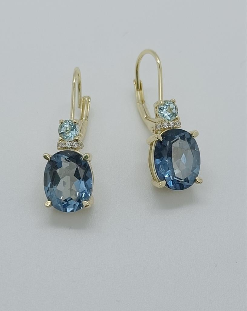 18k vergulde zilveren oorbellen met mystic quartz + topaas, Hangers, Verzenden, Nieuw, Met edelsteen