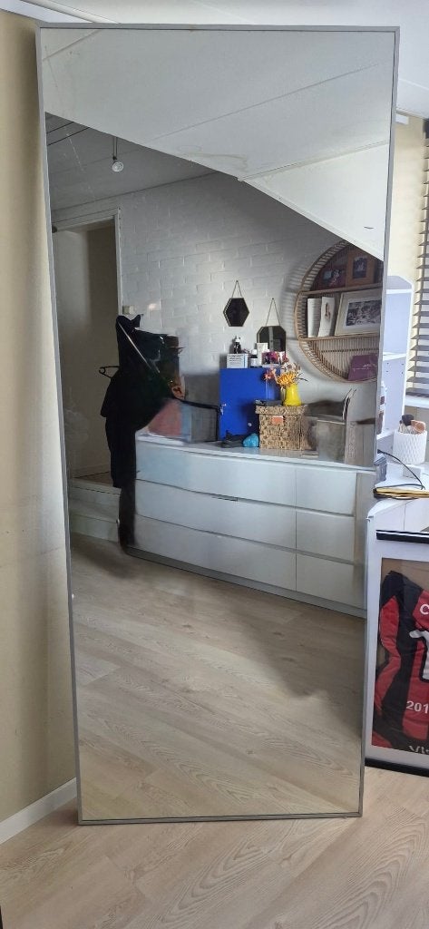IKEA HOVET grote passpiegel 78x196 cm – aluminium, Huis en Inrichting, Ophalen, 125 cm of meer, Zo goed als nieuw, 150 tot 200 cm