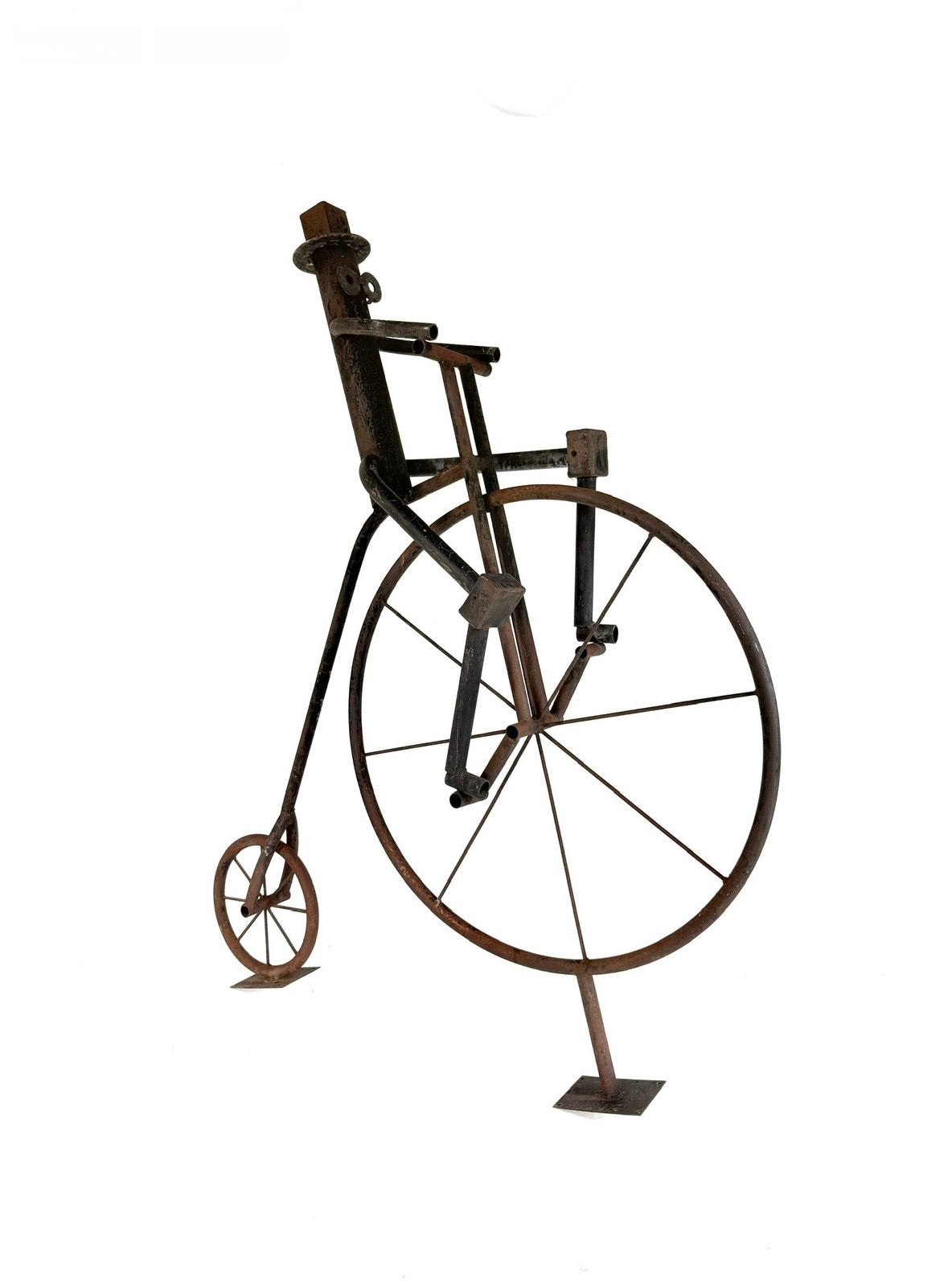 Metalen beeld ‘Man op fiets’, jaren ‘70, Brutalistisch, Ophalen of Verzenden, Beeld, Bruin