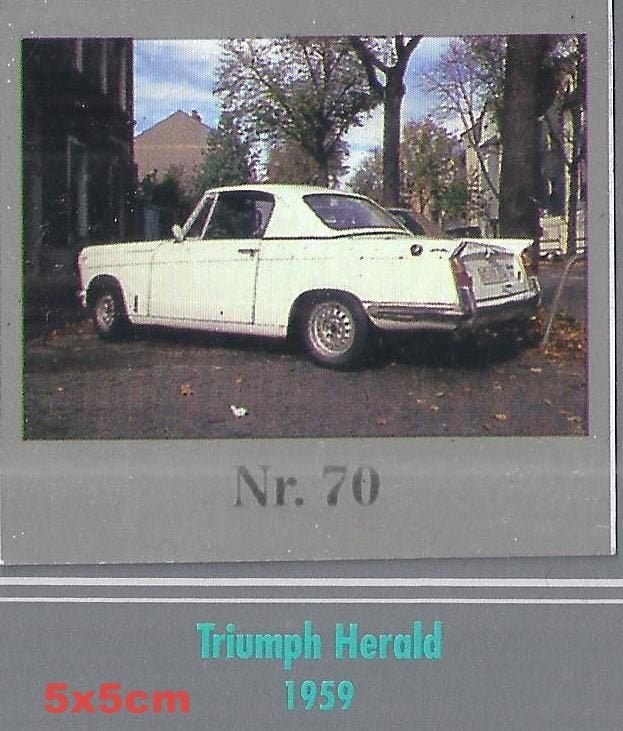 Vp54 autokaartje 70 triumph herald --- 1959 - 5cm x 5cm, Ophalen of Verzenden, Zo goed als nieuw, Auto's
