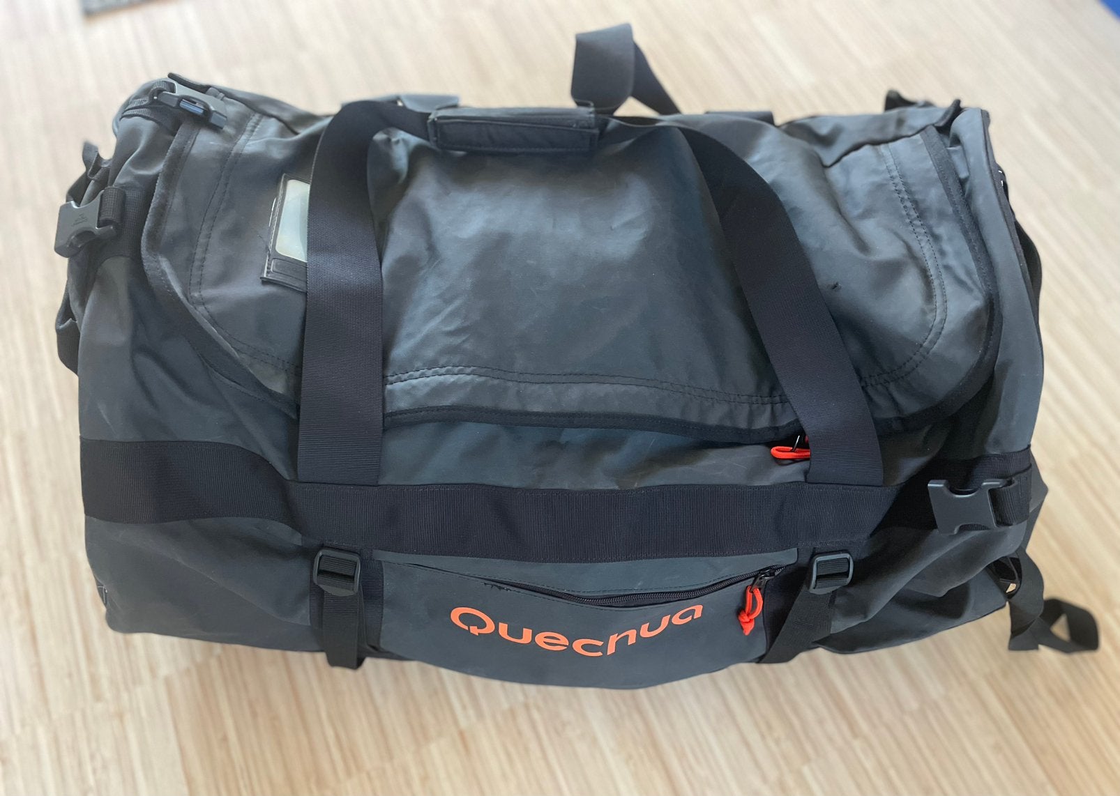 Forcaz Travel 100 L Duffel zwart met rugbanden, Ophalen of Verzenden, Gebruikt, Zwart, 30 cm of meer