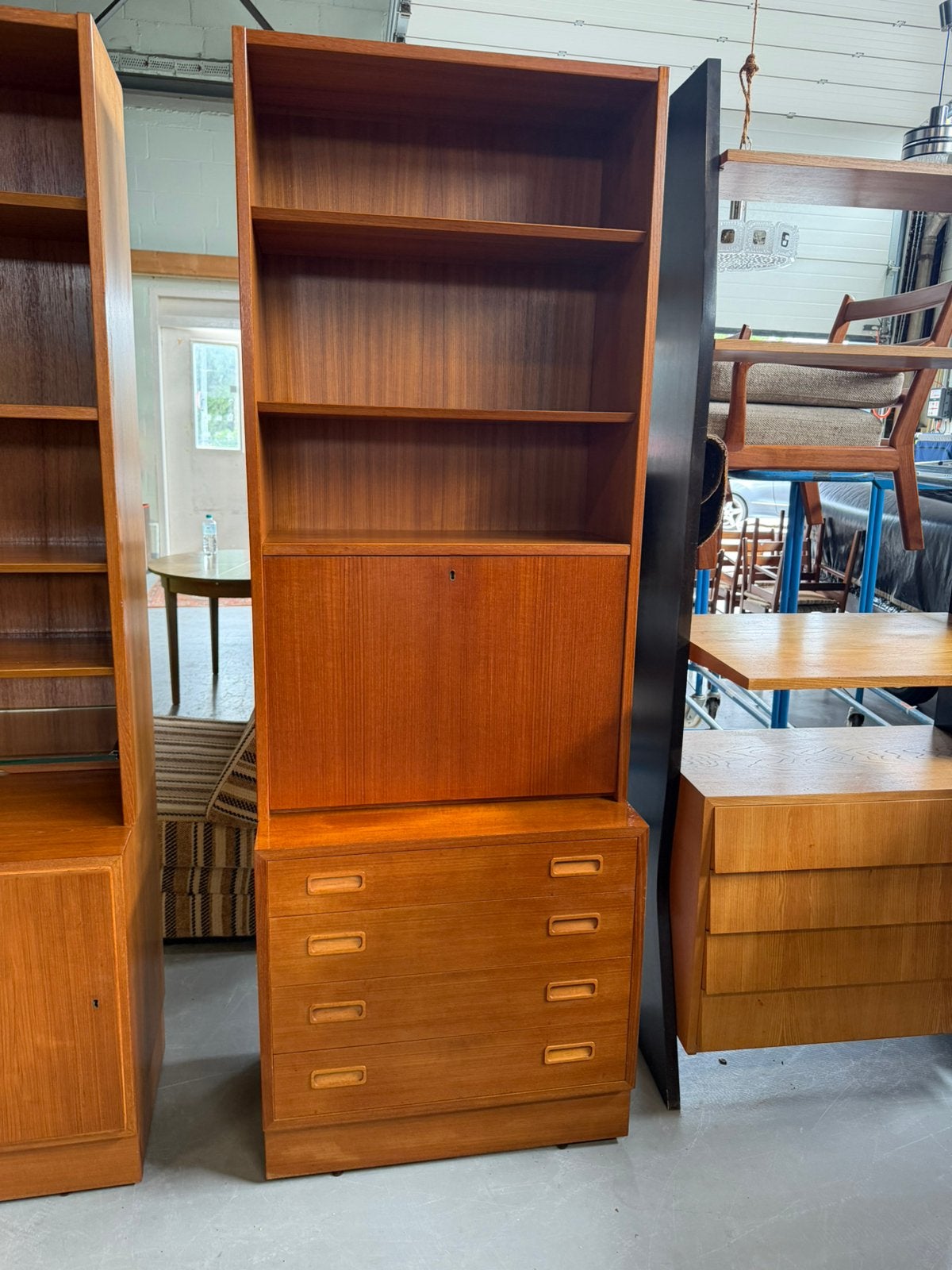 Vintage teak poul hundevad deens secretaire boekenkast, Huis en Inrichting, Ophalen, Gebruikt, 50 tot 100 cm, X