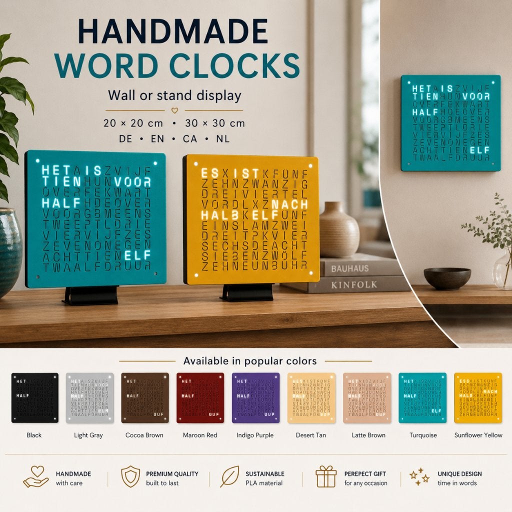 WoordKlok - WordClock 20x20 & 30x30, Meerkleurig, Handgemaakt, Overige typen, Nieuw