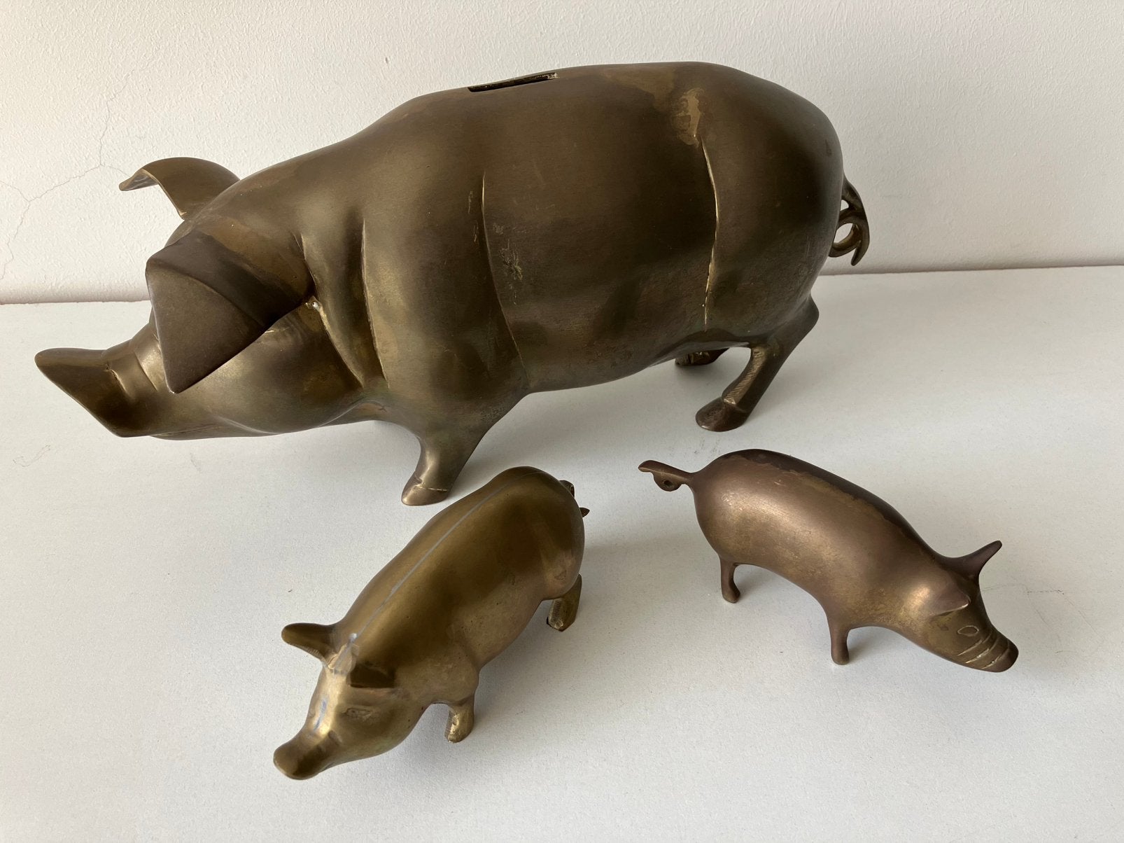 Groot Messing spaarvarken 35cm / piggy bank / brons varken, Ophalen