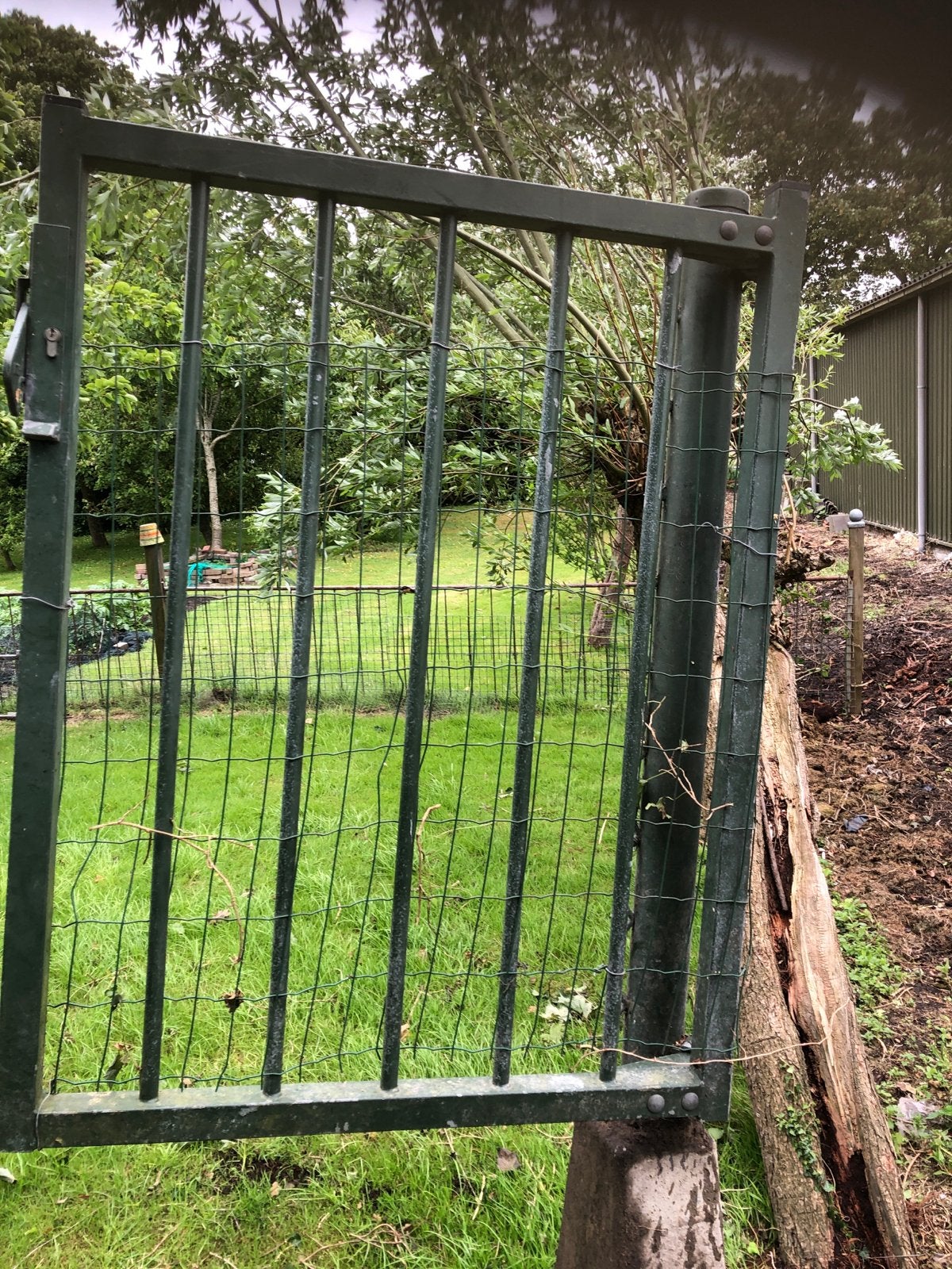 Groen poort hek 95x120 cm met zware betonnen voet, Met poort, Gebruikt, Ophalen of Verzenden, Tuinhek