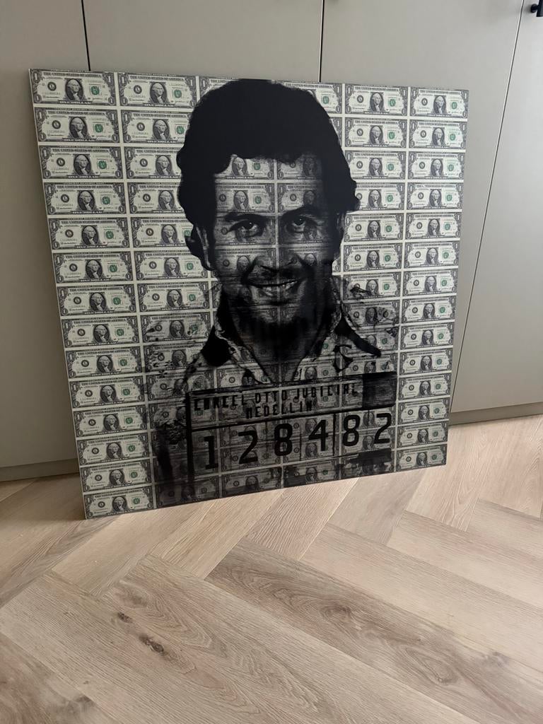 Schilderij Pablo Escobar met dollarbiljetten, Ophalen of Verzenden